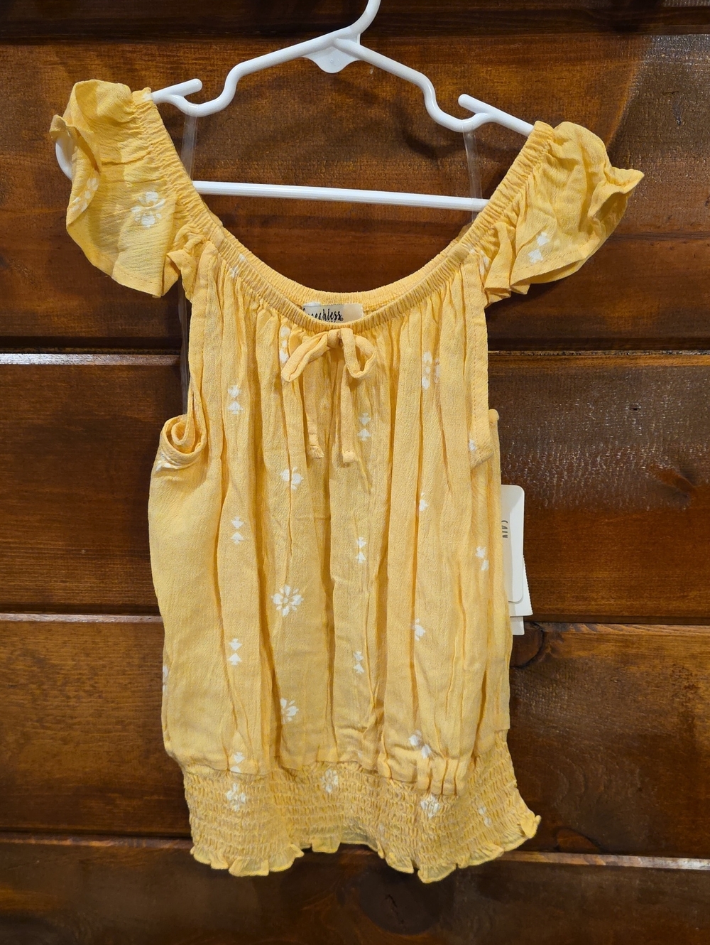 Speechless Yellow Ruffle Off-Shoulder Blouse with White Floral Print